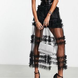 ASOS DESIGN tiered tulle midi skirt in black
